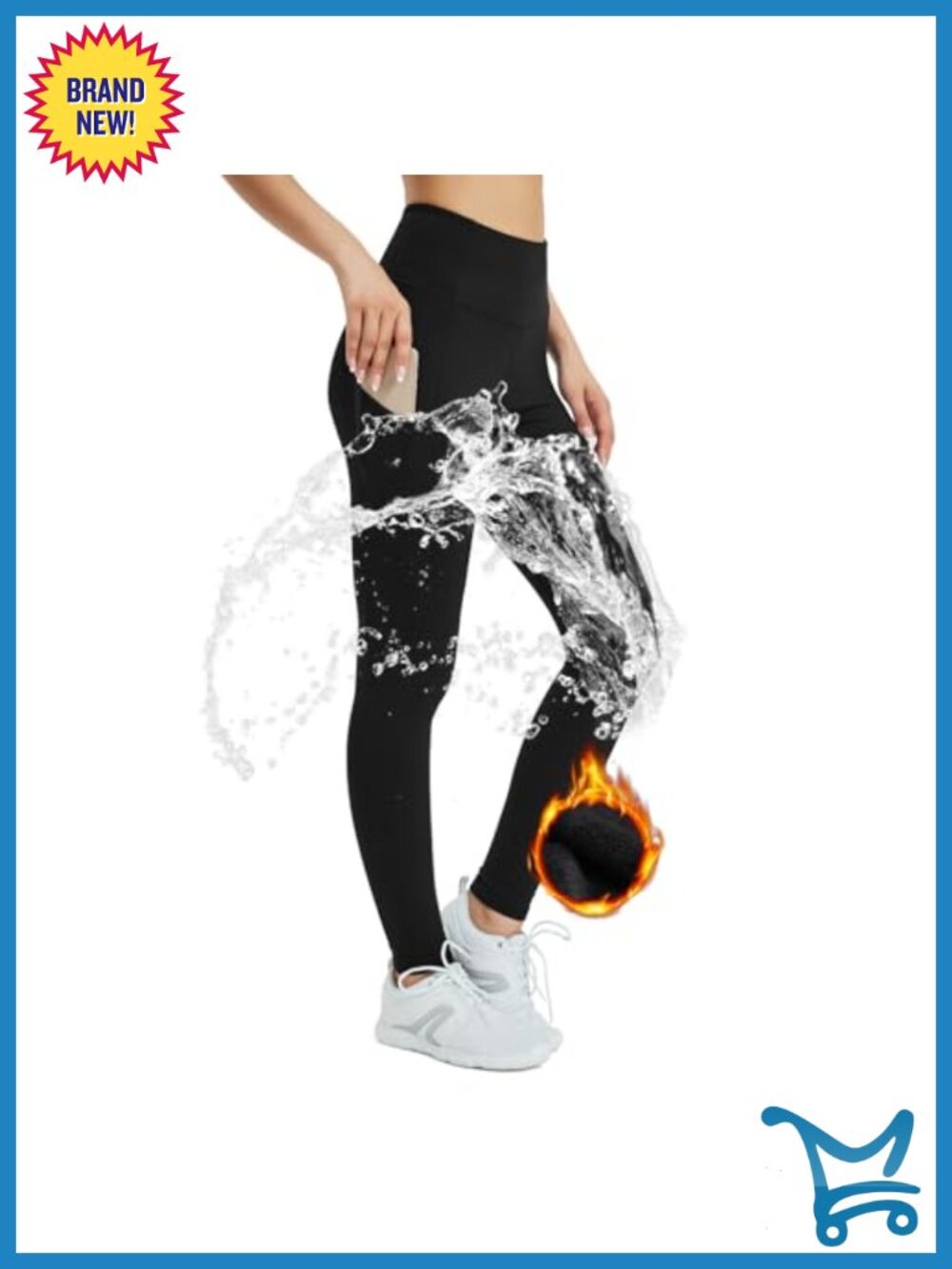 Fleece Lined Leggings Water Resistant Thermal High Waist Tummy Control Pockets